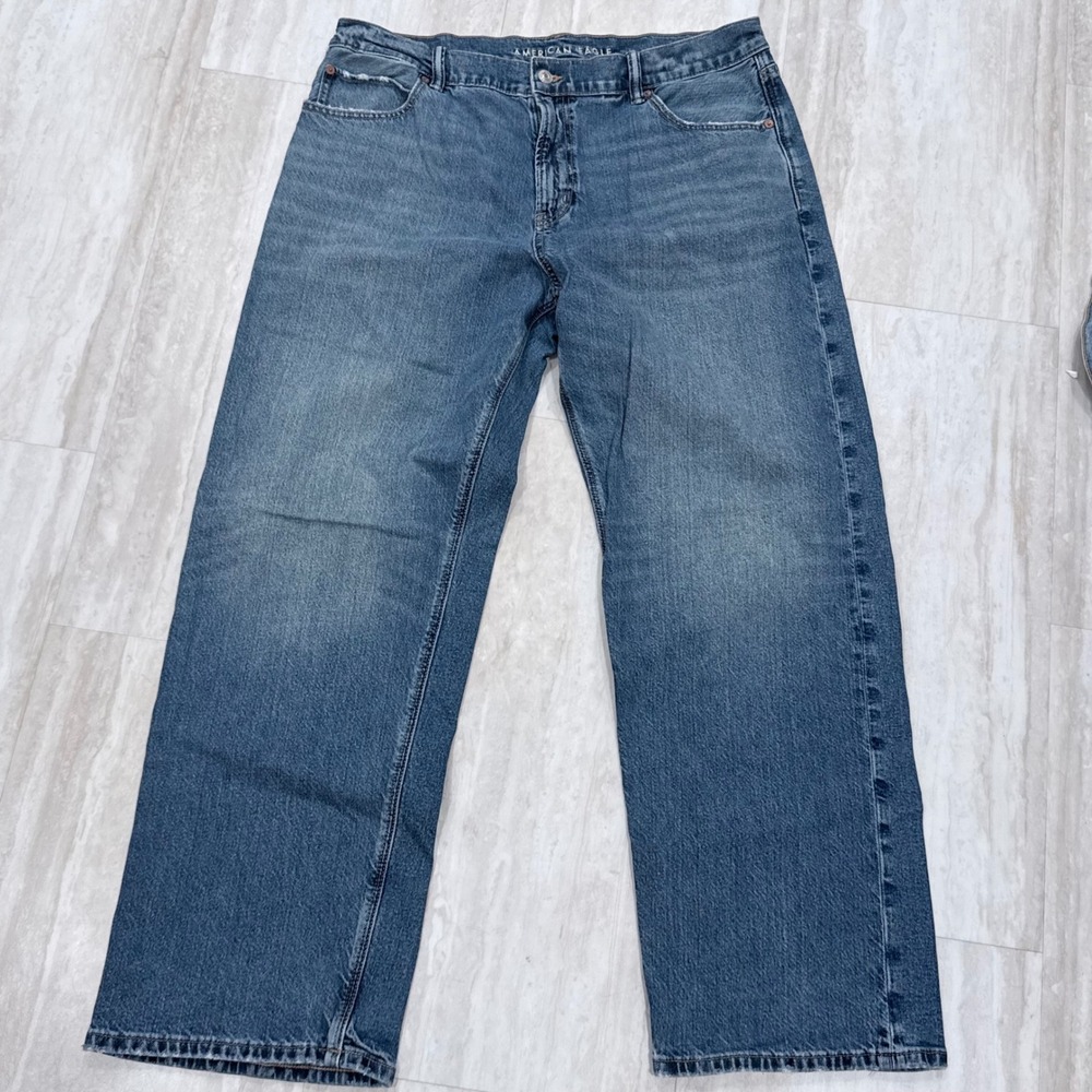 American Eagle Ex-Boyfriend Jeans Medium Wash Strigid Straight Leg Size 16 Long